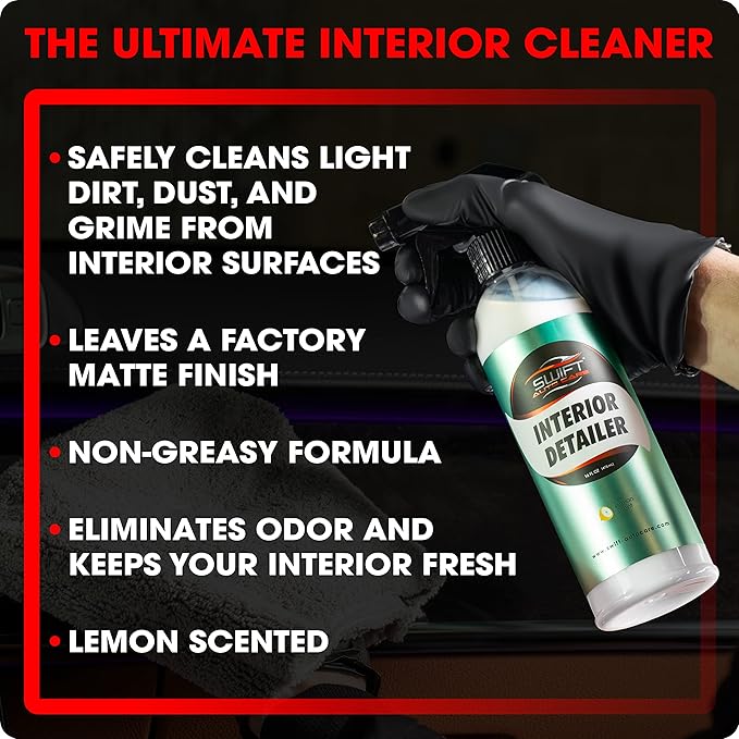 Swift Interior Detailer & Protectant Spray (16 Oz) – Car Interior Quick Cleaner with UV Blocking Protection | OEM Matte Finish, Anti-Static, Odor Neutralizing | For Leather, Vinyl, Plastics, & More!