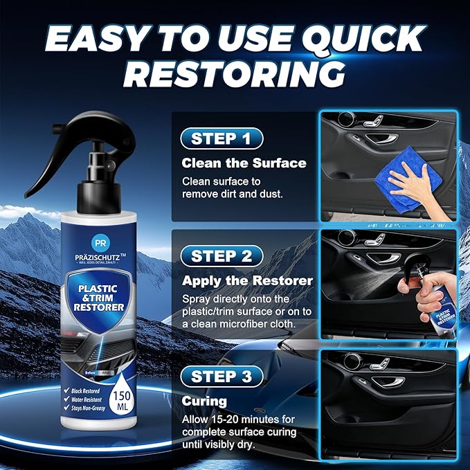 Plastic Restorer for Cars, Removes Yellowing & Dirt, Restores Shine & Gloss, Deep Nourishment & Long-Lasting Protection, Easy to Use, Affordable Automotive Plastic Care-150ml
