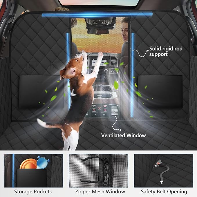 Back Seat Extender for Dogs Truck-Large Space, High Barrier Truck Dog Seat Cover Hold 420lb, Waterproof Pet Dog Hammock for Crew Cab Trucks F150, RAM1500, Sierra, Tundra, Silverado, Black