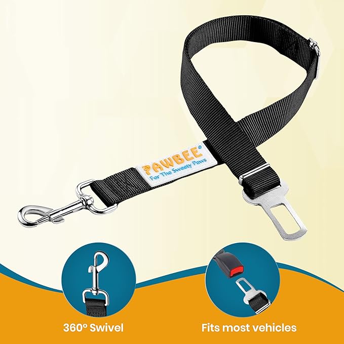 PAWBEE 2-Pack Dog Seat Belts for Cars - Adjustable Nylon Car Harness with Stainless Hooks, Safety Seatbelt Harnesses for Dogs, Durable Dog Car Seat Belt Clip, Essential Travel Accessories for Pets
