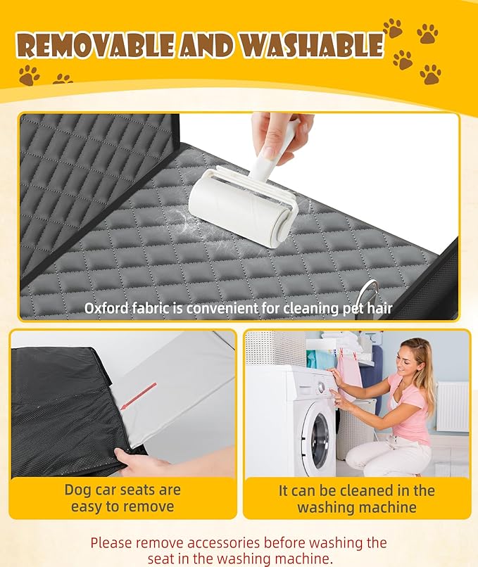EPN Dog Car Seat for Large Dogs, Foldable Pet Car Seat with Waterproof Oxford Fabric, Non-Slip Bottom, Reinforced Support & Storage Pockets, Ideal for Road Trips (Grey)