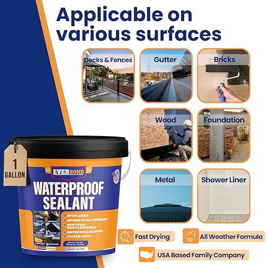 Liquid Rubber Waterproof Sealant - Rubber Paint - All Surface Leak Repair Indoor and Outdoor Flexible Roof Sealant, Water-Based, Easy to Apply, Original Black, 1 Gallon