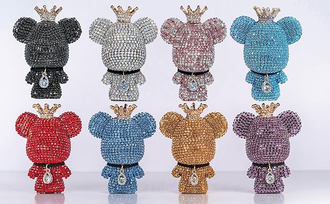 Cute Car Accessories, Bling Crystal Bear Car Air Freshener With Vent Clip,Rhinestone Aesthetic Car Decor Interior Decoration (GREEN)