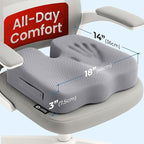 5 STARS UNITED Seat Cushion - Memory Foam Chair Cushion for Tailbone Pain Relief - Ergonomic Support for Coccyx, Sciatica & Butt - Office, Desk & Gaming Chair, Car Seat, Wheelchair, Airplane, L Gray