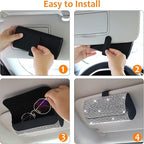 Accmor Bling Sunglasses Holder for Car Sun Visor, Sparkling Eyeglasses Car Visor Clip Storage Glasses Organizer Case, PU Leather Auto Sunglass Holder Protective Box for Truck, SUV, RV (White)