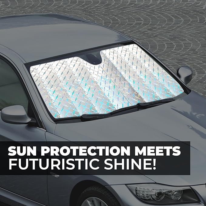 EcoNour XL Holographic Windshield Sunshade for SUV Truck | UV & Heat Reflective Car Sun Shield | Foldable Accordion Style Design – Fits Windshields | X-Large 66 x 28 Inches