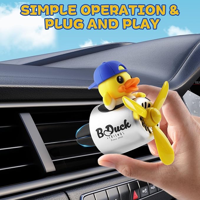 Car Air Freshener Yellow Duck Pilot Car Diffuser Rotating Propeller Automotive Auto Vehicle Air Outlet Fan Creative Car Perfume Fragrance Decoration Comes with 4 Fragrant Tablets