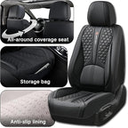 Black Universal Car Seat Covers Premium Nappa Leather with Lumbar Support Waterproof Full Set Non-Slip Contoured Fit Airbag Compatible Fits Most Vehicles Easy to Clean and Install