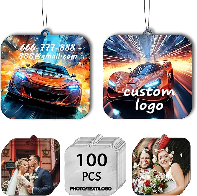 Generic 100Pcs Custom Logo Car Air Freshener - Personalized Car Air Fresheners Bulk, Ocean, Strawberry, Peach, Blue Bell, Berry, Lavender Scents, Cotton + Pulp, Hanging Paper