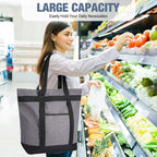 Pickmesh 6 Pcs Large Insulated Cooler Bags With Thermal Foam - Grocery Shopping Food Delivery Travel Beach Bags for Grocery, Travel, Beach (Gray Hemp)