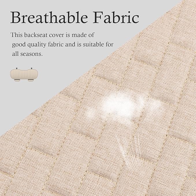 Car Back Seat Cover,Non-Slip & Breathable Bench Seat Cover with Side Pockets for Car Storage & Protecting Interiors,Universal All-Season Seats Back Protector for Most Cars (Rear Seat Cover/Biege)