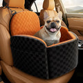Dog Car Seat for Small/Medium Dogs Up to 35 lbs, Elevated Memory Foam Dog Booster Seat with 2 Safety Belts, Travel Safety Pet Car Seat with Detachable Washable Cover and Storage Pockets (Black/Brown)
