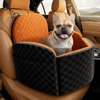Dog Car Seat for Small/Medium Dogs Up to 35 lbs, Elevated Memory Foam Dog Booster Seat with 2 Safety Belts, Travel Safety Pet Car Seat with Detachable Washable Cover and Storage Pockets (Black/Brown)