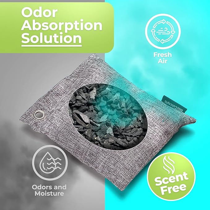 Nature Fresh Charcoal Bags Odor Absorber (Large, 12 Pack, 200g each), Reduce Odors Naturally with Bamboo Charcoal Air Purifying Bags for Car, Home, Closet, Shoe Deodorizer Eliminator Freshener Remover