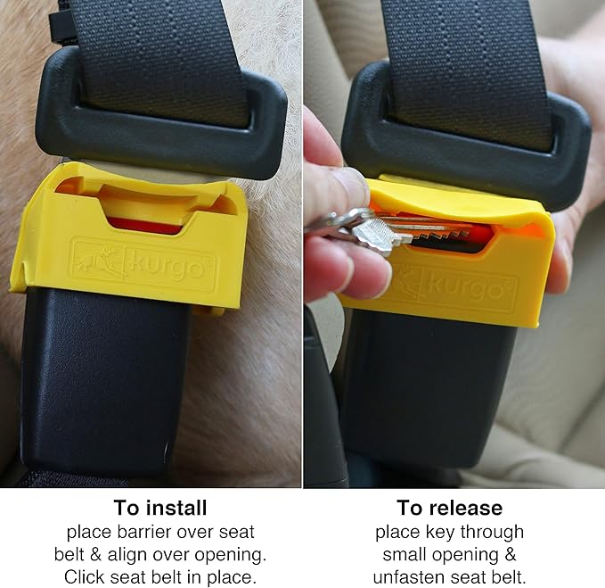 Kurgo Direct to Seatbelt Tether for Dogs - Adjustable Dog Car Safety Leash for Backseat Travel - Quick Install Carabiner Locking Tether - Works with Any Dog Harness - Secure Design