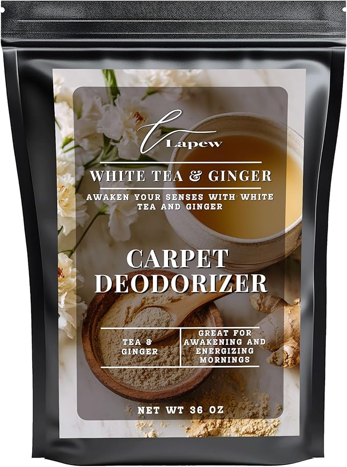 Lapew White Tea & Ginger Carpet Deodorizer Powder - Pet Safe Freshener for Vacuuming | Scented Odor Eliminator for Home | 36 oz