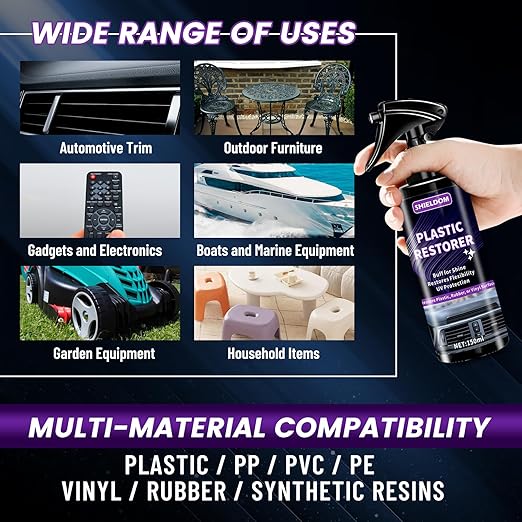 Plastic Restorer for Cars Ceramic Plastic Coating Black Trim Quick Restoration Bring Faded Rubber and Vinyl Back to Life, Buff for Shine, Restore Flexibility, UV Protection - 5oz/150ml