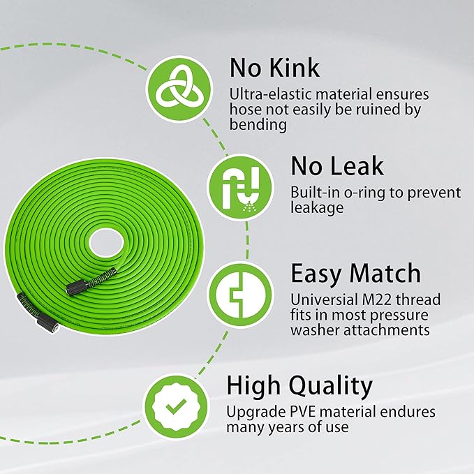PWACCS Pressure Washer Hose for Power Washer – 3600 PSI Kink Resistant Pressure Washing Extension Hose 100 FT x 1/4" – Universal Electric Power Wash Hose for Replacement – Compatible with M22 Fittings