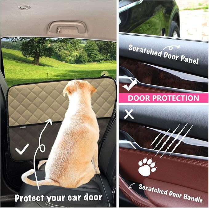 2PCS Car Door Protector for Dogs Pet Car Cover-Waterproof Scratchproof Nonslip Durable Machine Washable (2 Packs Universal Fit) (Cream)