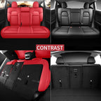 for Tesla Model Y Seat Covers 2020-2024 12pcs Waterproof Nappa Leather Seat Cover Fully Wrapped Customized for Tesla Model Y (TY-Red)
