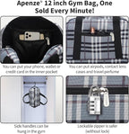 Small Gym Bag Carry On Bag - 12 in Mini Duffle Bag Lightweight for Overnight Travel(Gray white plaid)