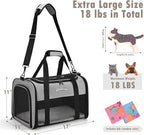 Airline Approved Pet Carrier for Cats & Small Dogs (Up to 18 Lbs) - Soft Sided Travel Carrier with Washable Pad (Grey)