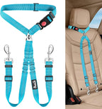 Lukovee Double Dog Seat Belt, New Dual Pet Car Headrest Restraint Safety Seatbelt No Tangle Dog Leash Duty Adjust Elastic Bungee Puppy Lead Splitter Connect Harness in Vehicle Travel for 2 Dogs (TBL)