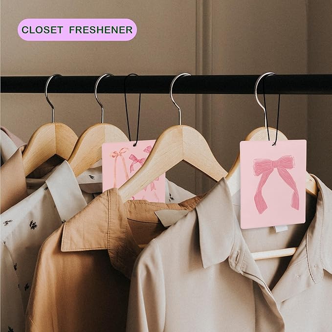 Coquette Pink Bow Air Freshener for Car, Cute Pink Girly Air Freshener Hanging 3 Pcs for Cars Closet Drawer or Books, Cute Girly Preppy Car Mirror Decor for Women