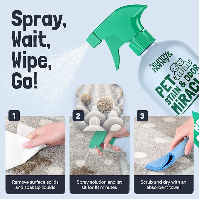 Sunny & Honey Pet Stain and Odor Remover - Enzyme Cleaner for Dog Urine and Poop on Carpets and Furniture - Strong Pet Carpet Cleaner Spray (1 Gallon Mint)