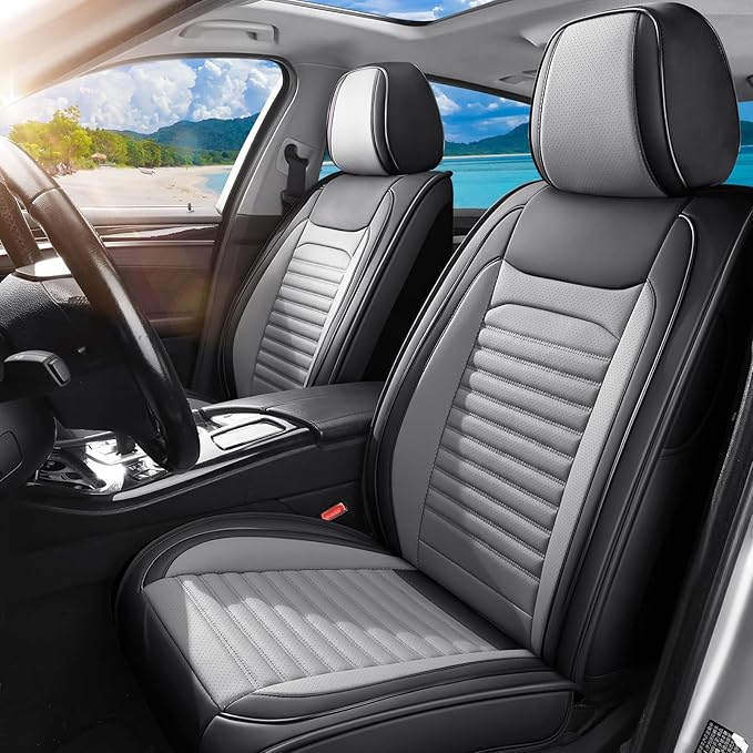 Front Seat Covers Fit for Toyota 4Runner 2001-2026, Car Seat Covers Front Seats, Breathable Faux Leather Automotive Seat Covers Front Pair Anti-Slip Seat Cover(Black&Gray, Front)
