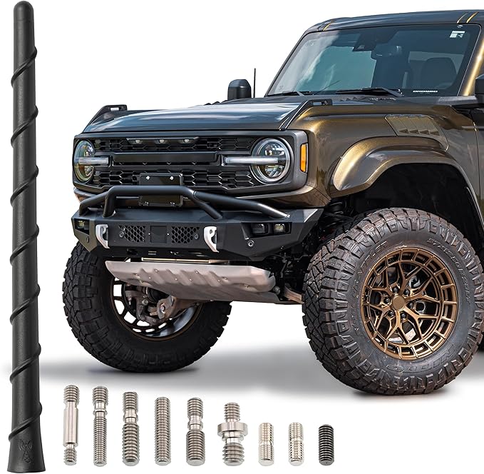 Votex Universal Short Rubber Spiral 8" Antenna Kit – Enhanced Reception, Carwash Proof, Flexible and Durable with Tuned Copper Coil and Stainless Steel Threading – for Trucks, Cars & SUVs, (Black)