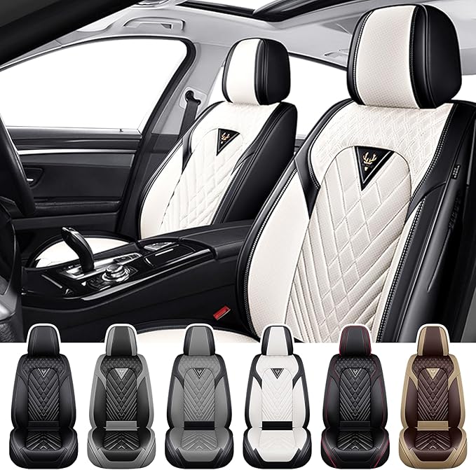 Truck Seat Covers for GMC Sierra 3500 2007-2026, Waterproof Premium Leather Full Coverage Car Seat Cover, Muscle Sport Style Auto Interior Seat Cover Sets (Front Set/Black White)