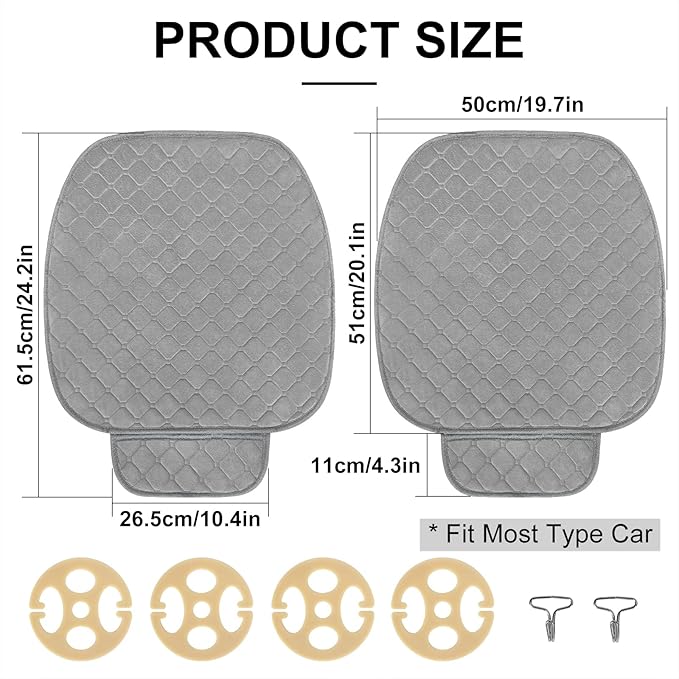 surpassme Car Seat Covers Universal Seat Covers for Car Accessories with Storage Pockets, Car Front Seat Covers and Rear Bench Coverfor Automotive, SUV, Truck, and Van(Grey)
