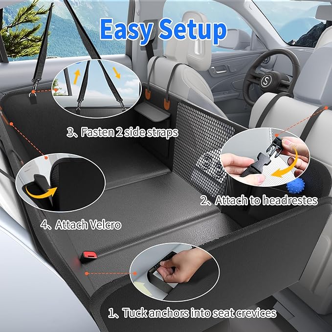 Back Seat Extender,Dog Car Seat Cover with Hard Bottom,Waterproof Dog Hammock for Car Pet Backseat Protector,Anti Scratch, Easy to Clean Holds 400lbs (Hammock with Bed Mat)