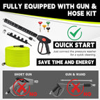 M MINGLE Pressure Washer Hose and Gun Kit, 50 FT Power Washer Hose with 5 Nozzle Tips and M22-14mm Fitting, Replacement for Ryobi, Simpson, Craftsman