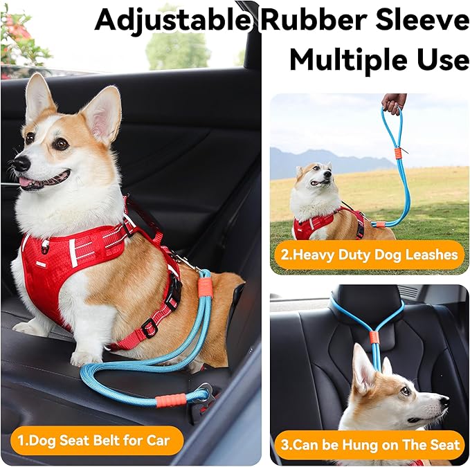2-in-1 Dog Car Seatbelt Leash & Walking Lead - Heavy Duty 70CM Nylon Rope Leash with Secure Vehicle Buckle for Small Medium Large Dogs, for Travel, Walking, Training