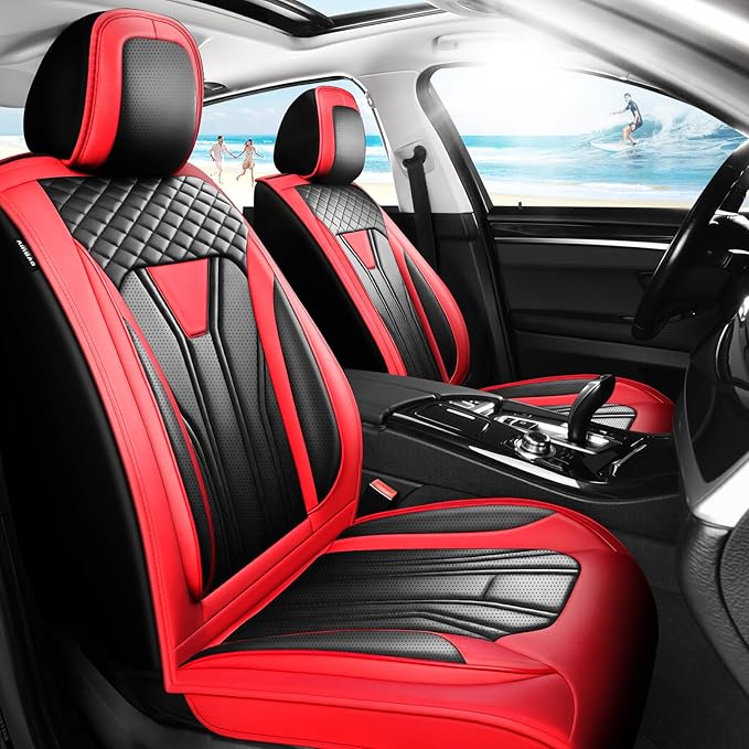 Fit Tucson Car Seat Covers Compatible with Hyundai Tucson 2010-2026, Premium Leather Breathable, Wear Resistant, Airbag Compatible, All-Weather Protection & Full Coverage, Full Set Red&Black