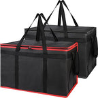 Bodaon 2-Pack Insulated Food Delivery Bag, XXX-Large Meal Grocery Tote Insulation Bag for Hot and Cold Food, Commercial Warming, Large Capacity Reusable Shopping Bags, Cooler Bags (Black + Black-Red)