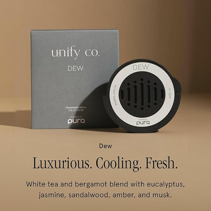 Pura & Unify Co. Car Scent Refill - Fragrance for Pura Car Diffuser - Clean & Safe Luxury Diffuser Scent - Long-Lasting Fragrance for 30 Days of Aroma - Spring & Summer Household Essential - Dew