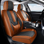 Coverado Car Seat Covers Full Set, Nappa Leather Seat Covers for Car, Waterproof Car Seat Protector with Lumbar Support, Automotive Seat Covers Universal Fit for Most Cars SUV Trucks (Brown-Black)
