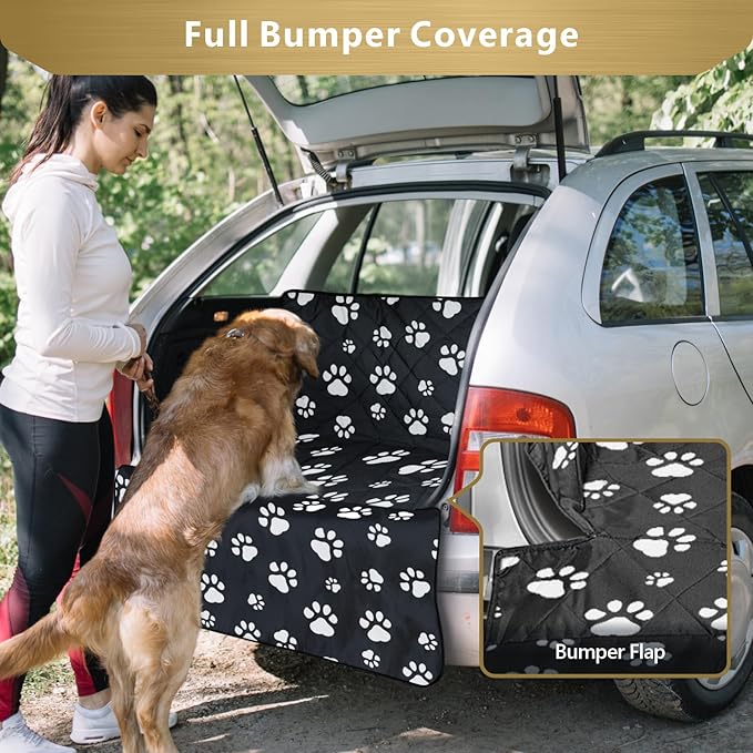 Veckle Extra Large SUV Cargo Liner for Dogs 106", Foldable Cargo Cover for Full-Size SUVs & Minivans, Waterproof Pet Trunk Mat with Bumper Flap, Non-Slip, Paw Print