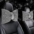 2 PCS Bling Car Pillows, Rhinestones Bowknot Bling Car Headrest Pillow, Car Neck Pillow for Driver Cool Relax Necksupport, White Crystal Diamond Car Accessories for Women