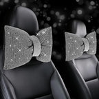 2 PCS Bling Car Pillows, Rhinestones Bowknot Bling Car Headrest Pillow, Car Neck Pillow for Driver Cool Relax Necksupport, White Crystal Diamond Car Accessories for Women