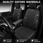 CAR PASS Oxford Bling Diamond Car Seat Covers Full Set Interior Sets, Waterproof Shining Glitter Sparkly Crystal Universal Armrest Fit 95% Automotive Truck SUV Cute Women Girl, All Black Rhinestone