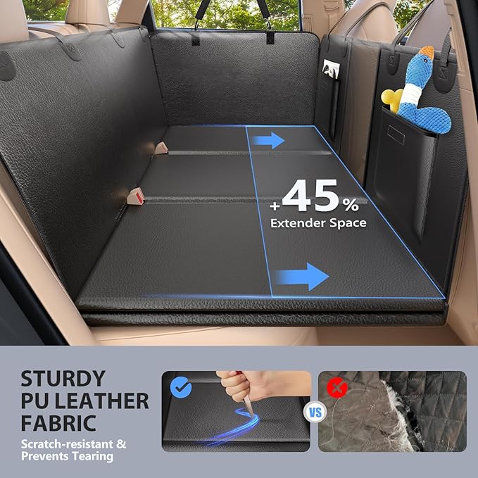 Back Seat Extender for Dogs-Large Space, Hard Bottom Dog Car Seat Cover for Back Seat Hold 420lb, Anti-scratch Backseat Extender for Dogs,Waterproof Dog Hammock for Car, SUV, Truck, All Black