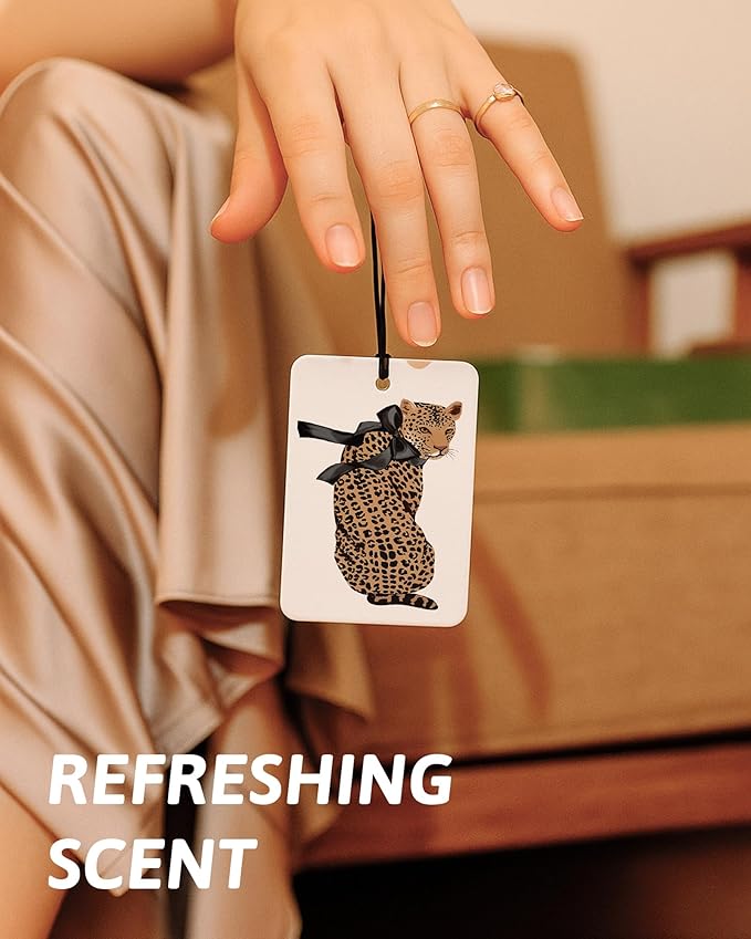 Trendy Retro Leopard Print Car Air Freshener 6 Pcs, Fashion Coquette Bow Cheetah Lucky 8 Ball Hanging Air Freshener for Cars Closet Drawer Books, Girly Car Accessories Mirror Decor for Women