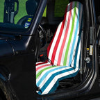 2 Pack Car Seat Towel Covers, Sweat Protector for Front Seats, Premium Thickened Microfiber with Colorful Rainbow Stripes, Breathable & Quick Dry, Slip-on Headrest Pocket for Gym, Beach, Running