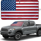 Magnelex American Flag Windshield Sun Shade, High-Resolution Car Sun Shield with Mirror Cut-Out for Automotive Interior Sun Protection Heat Reduction, Folding Car Sunshade - Small