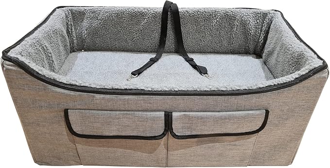 Pet Booster Car Seat for Large Pet or Two Small Pets with 2 Safe Secure Leash Seat Belts and Elevated View Easy Fold Up for Compact Storage