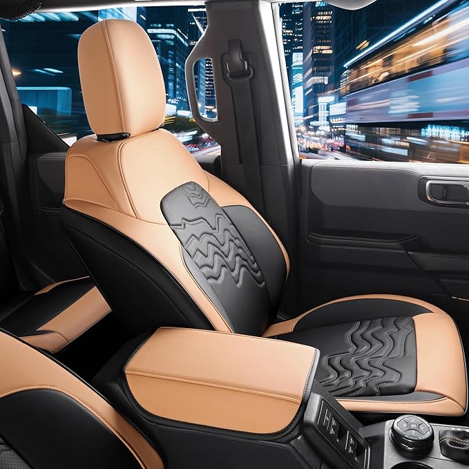 for Ford Bronco Seat Cover 4-Door Full Set 2021 2022 2023 2024 2025 (Not Fit Sport/Raptor) with Backrest and Armrest 14PCS (F-Black+Orange)